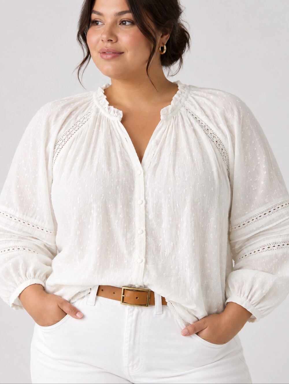 Torrid Plus White Boho Romantic Capsule Textured Swiss Dots Peasant Blouse 3X